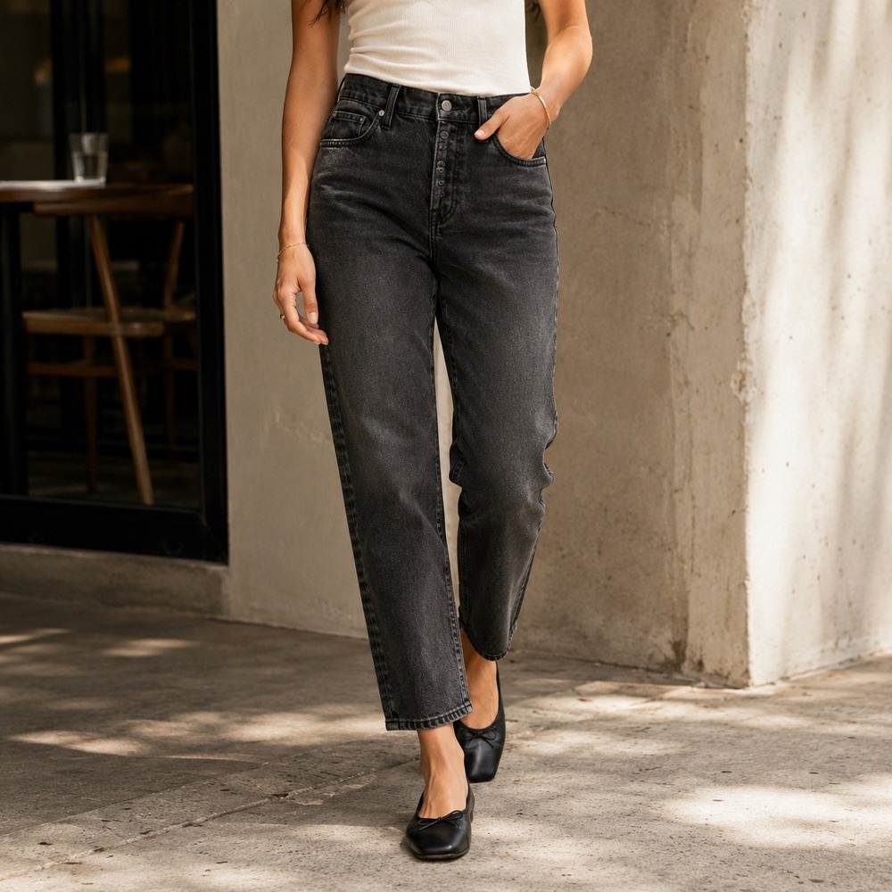 FRAME Le Slouch Jeans Ozone Washed Black Button Fly Straight Ankle 25